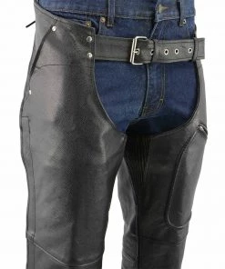 Genuine Leather Men's XS43404 3-Pocket Black Thermal Lined Leather Motorcycle Chaps
