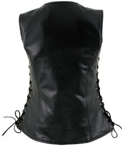 Motorcycle Vests Xelement XS4505 Ladies ‘Flannel’ Black Leather Vest With Snap Button Closure