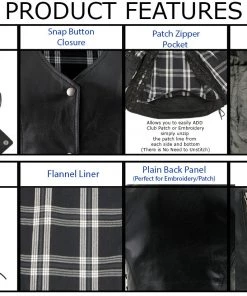 Motorcycle Vests Xelement XS4505 Ladies ‘Flannel’ Black Leather Vest With Snap Button Closure