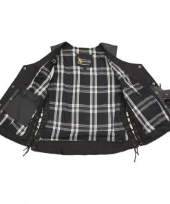 Motorcycle Vests Xelement XS4505 Ladies ‘Flannel’ Black Leather Vest With Snap Button Closure