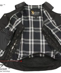 Motorcycle Vests Xelement XS4505 Ladies ‘Flannel’ Black Leather Vest With Snap Button Closure