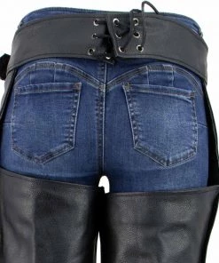 Genuine Leather Unisex XS462 Tall-Size Black Thermal Lined Leather Motorcycle Chaps Motorcycle Pants & Chaps