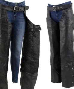 Genuine Leather Unisex XS462 Tall-Size Black Thermal Lined Leather Motorcycle Chaps Motorcycle Pants & Chaps