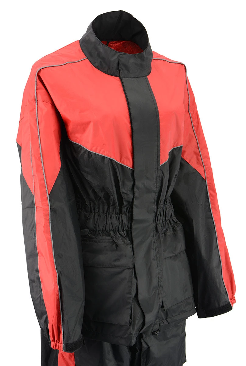 NexGen Ladies XS5001 Black And Red Water Proof Rain Suit With Reflective Piping