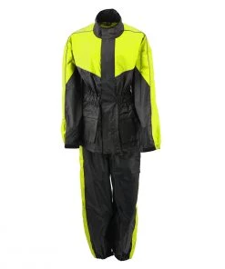 Rain Gear NexGen Ladies XS5001 Black And Hi-Vis Yellow Water Proof Rain Suit With Reflective Piping