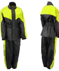 Rain Gear NexGen Ladies XS5001 Black And Hi-Vis Yellow Water Proof Rain Suit With Reflective Piping