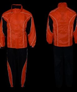 Riding Gear NexGen Men’s XS5020 Orange And Black Hooded Hi Visibility Water Proof Rain Suit With Reflective Piping