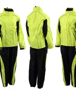 Riding Gear NexGen Men’s XS5021 Neon Green Hi-Viz Hooded Water Proof Rain Suit