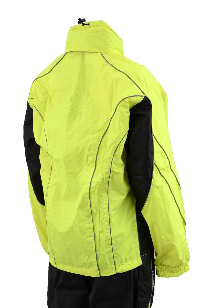 Riding Gear NexGen Men’s XS5021 Neon Green Hi-Viz Hooded Water Proof Rain Suit