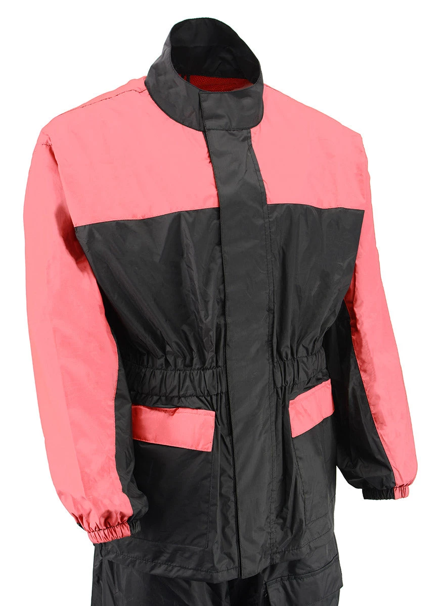 Rain Gear NexGen Ladies XS5031 Pink And Black Water Proof Rain Suit With Cinch Sides