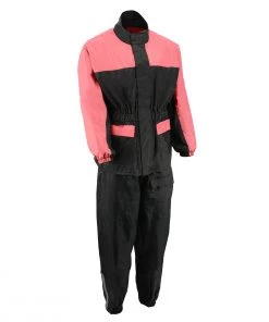 Rain Gear NexGen Ladies XS5031 Pink And Black Water Proof Rain Suit With Cinch Sides