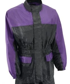 Rain Gear NexGen Ladies XS5031 Purple And Black Water Proof Rain Suit With Cinch Sides