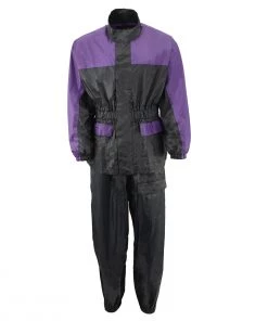 Rain Gear NexGen Ladies XS5031 Purple And Black Water Proof Rain Suit With Cinch Sides