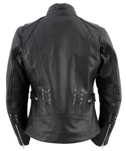 Xelement XS631 'Raven' Ladies Black Premium Cowhide Leather Jacket With Zip-Out Liner