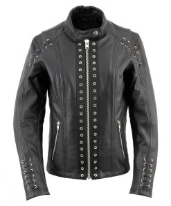 Xelement XS631 'Raven' Ladies Black Premium Cowhide Leather Jacket With Zip-Out Liner