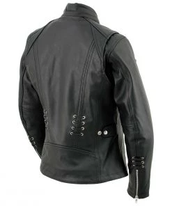 Xelement XS631'Raven' Ladies Black Premium Cowhide Leather Jacket With Zip-Out Liner