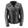 Genuine Leather Leather Motorcycle Jackets Ladies XS657 Black Classic Braided Motorcycle Leather Jacket