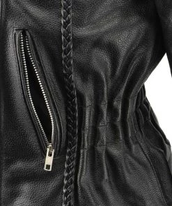 Genuine Leather Leather Motorcycle Jackets Ladies XS657 Black Classic Braided Motorcycle Leather Jacket