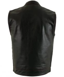 Motorcycle Vests Xelement XS6665 Men's'Old Glory' Leather Vest With Red Stitching And USA Inside Flag Lining