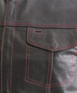 Motorcycle Vests Xelement XS6665 Men's'Old Glory' Leather Vest With Red Stitching And USA Inside Flag Lining