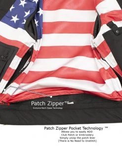 Motorcycle Vests Xelement XS6665 Men's'Old Glory' Leather Vest With Red Stitching And USA Inside Flag Lining