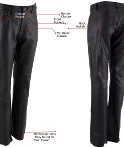 Xelement XS679 Ladies 'Nubile' Classic Black Buffalo Leather Pants Motorycle Pants & Chaps