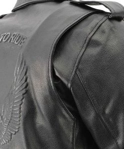 Genuine Leather Men's XS703 Black Embossed'Live To Ride, Ride To Live' Classic Motorcycle Jacket