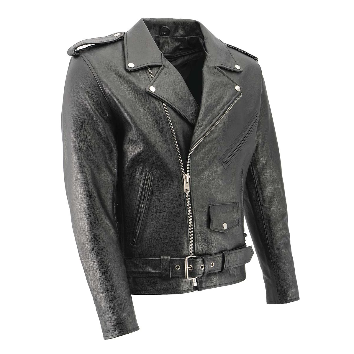 Genuine Leather Men's XS703 Black Embossed 'Live To Ride, Ride To Live' Classic Motorcycle Jacket