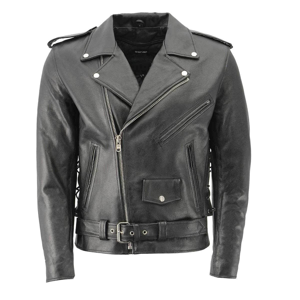 Genuine Leather Men's XS703 Black Embossed 'Live To Ride, Ride To Live' Classic Motorcycle Jacket