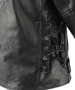 Genuine Leather Men's XS703 Black Embossed'Live To Ride, Ride To Live' Classic Motorcycle Jacket