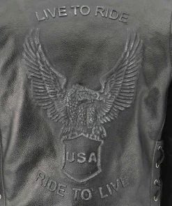 Genuine Leather Men's XS703 Black Embossed'Live To Ride, Ride To Live' Classic Motorcycle Jacket