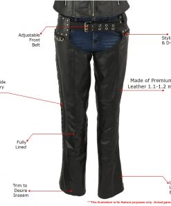 Motorycle Pants & Chaps Xelement XS7590 Ladies 'Riveted' Black Classic Leather Chaps