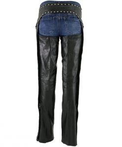 Motorycle Pants & Chaps Xelement XS7590 Ladies'Riveted' Black Classic Leather Chaps
