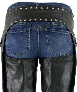 Motorycle Pants & Chaps Xelement XS7590 Ladies'Riveted' Black Classic Leather Chaps