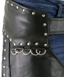 Motorycle Pants & Chaps Xelement XS7590 Ladies'Riveted' Black Classic Leather Chaps