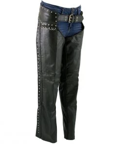 Motorycle Pants & Chaps Xelement XS7590 Ladies'Riveted' Black Classic Leather Chaps