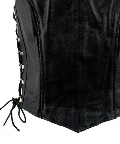 Genuine Leather Ladies XS761 Classic Braided Leather Vest With Side Laces Motorcycle Vests