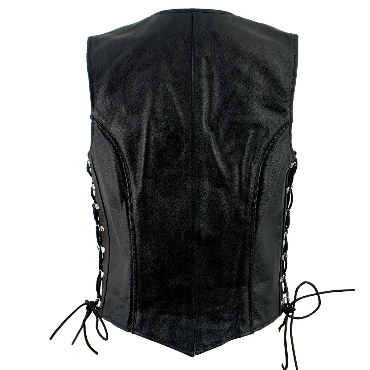 Genuine Leather Ladies XS761 Classic Braided Leather Vest With Side Laces Motorcycle Vests