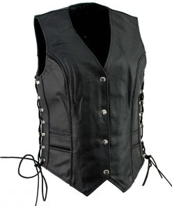 Genuine Leather Ladies XS761 Classic Braided Leather Vest With Side Laces Motorcycle Vests