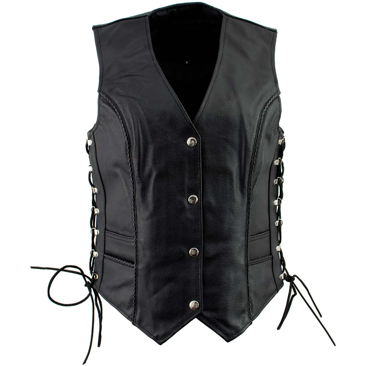 Genuine Leather Ladies XS761 Classic Braided Leather Vest With Side Laces Motorcycle Vests