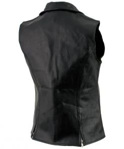 Genuine Leather Ladies XS773 Black Zippered M/C Lapel Leather Vest