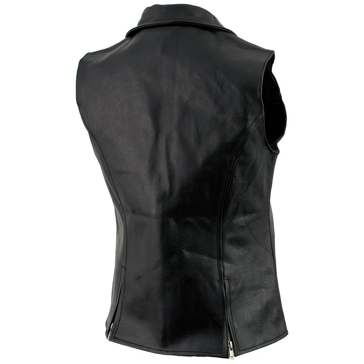 Genuine Leather Ladies XS773 Black Zippered M/C Lapel Leather Vest