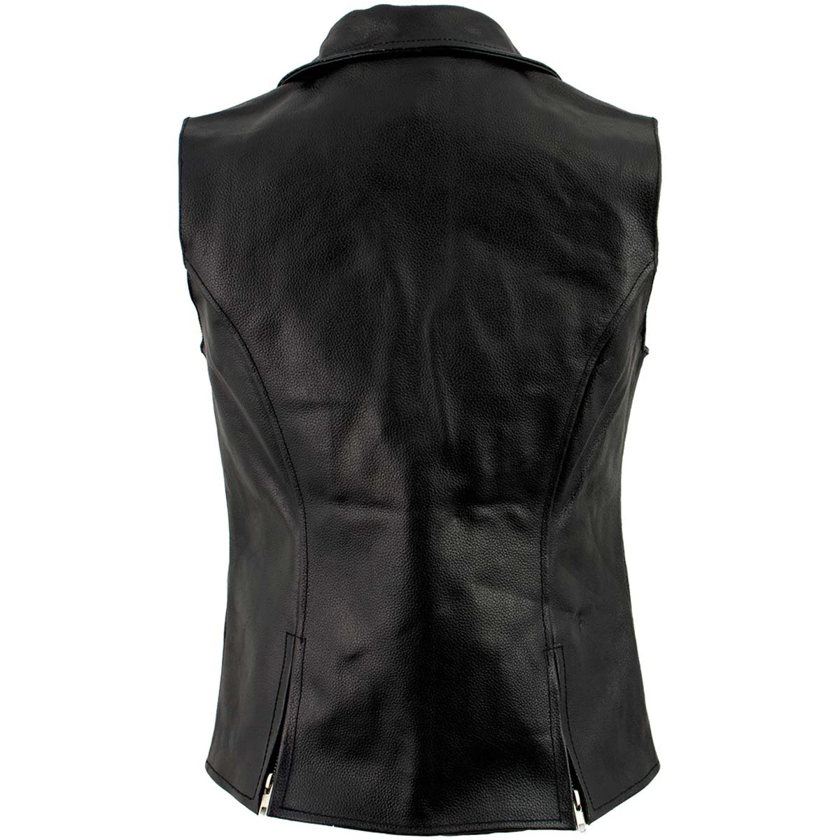 Genuine Leather Ladies XS773 Black Zippered M/C Lapel Leather Vest