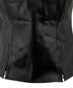 Genuine Leather Ladies XS773 Black Zippered M/C Lapel Leather Vest