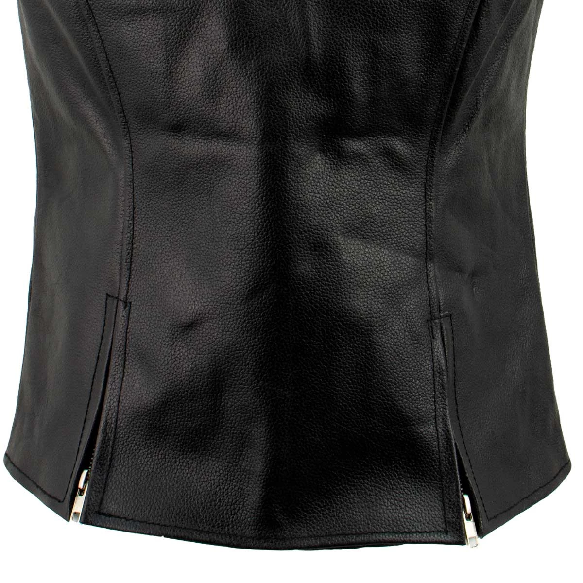 Genuine Leather Ladies XS773 Black Zippered M/C Lapel Leather Vest