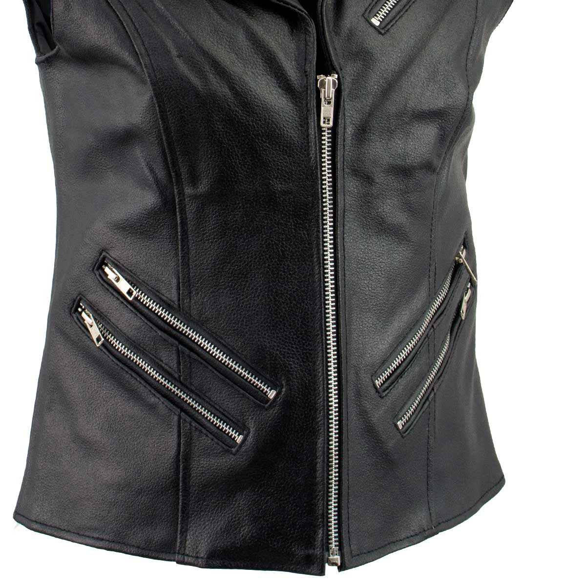 Genuine Leather Ladies XS773 Black Zippered M/C Lapel Leather Vest