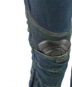 Genuine Leather Men’s XS2822 Blue Denim Motorcycle Pants With CE Approved Armor