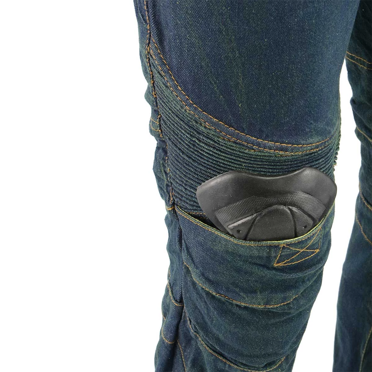 Genuine Leather Men’s XS2822 Blue Denim Motorcycle Pants With CE Approved Armor