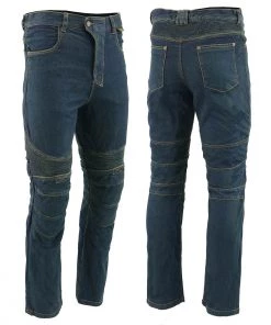 Genuine Leather Men’s XS2822 Blue Denim Motorcycle Pants With CE Approved Armor