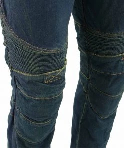 Genuine Leather Men’s XS2822 Blue Denim Motorcycle Pants With CE Approved Armor